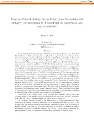Einstein's Physical Strategy, Energy Conservation, Symmetries