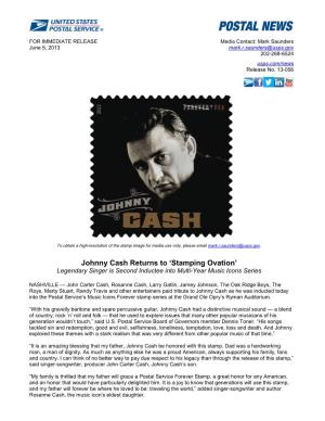 Johnny Cash Returns to ‘Stamping Ovation’ Legendary Singer Is Second Inductee Into Multi-Year Music Icons Series