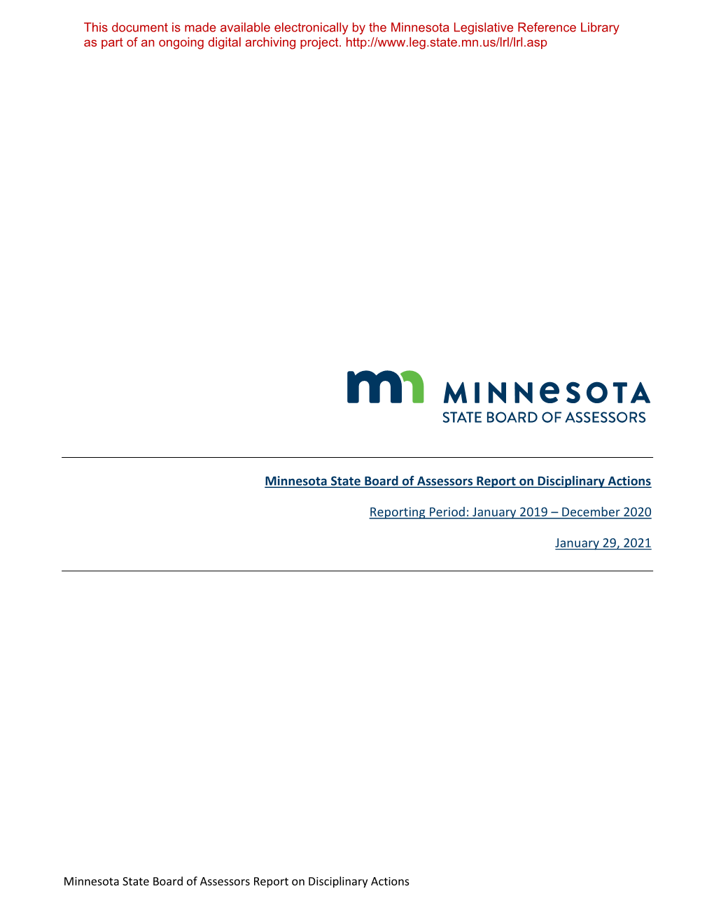 Minnesota State Board of Assessors Report on Disciplinary Actions