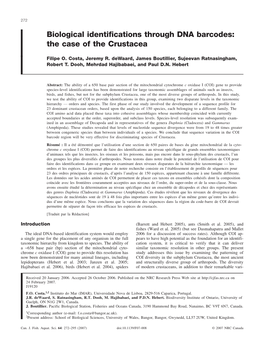 Biological Identifications Through DNA Barcodes: the Case of the Crustacea