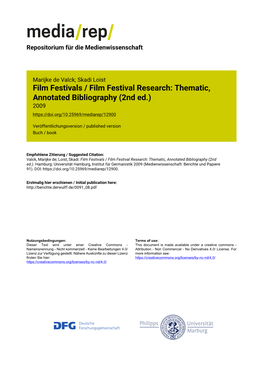 Film Festivals / Film Festival Research: Thematic, Annotated Bibliography (2Nd Ed.) 2009