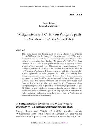 Wittgenstein and GH Von Wright's Path To
