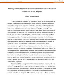 Cultural Representations of Armenian Americans of Los Angeles