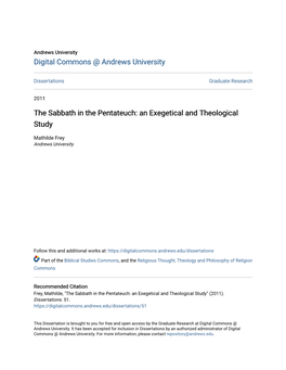 The Sabbath in the Pentateuch: an Exegetical and Theological Study