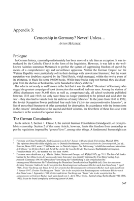 Censorship in Germany? Never! Unless… ANTON MÄGERLE