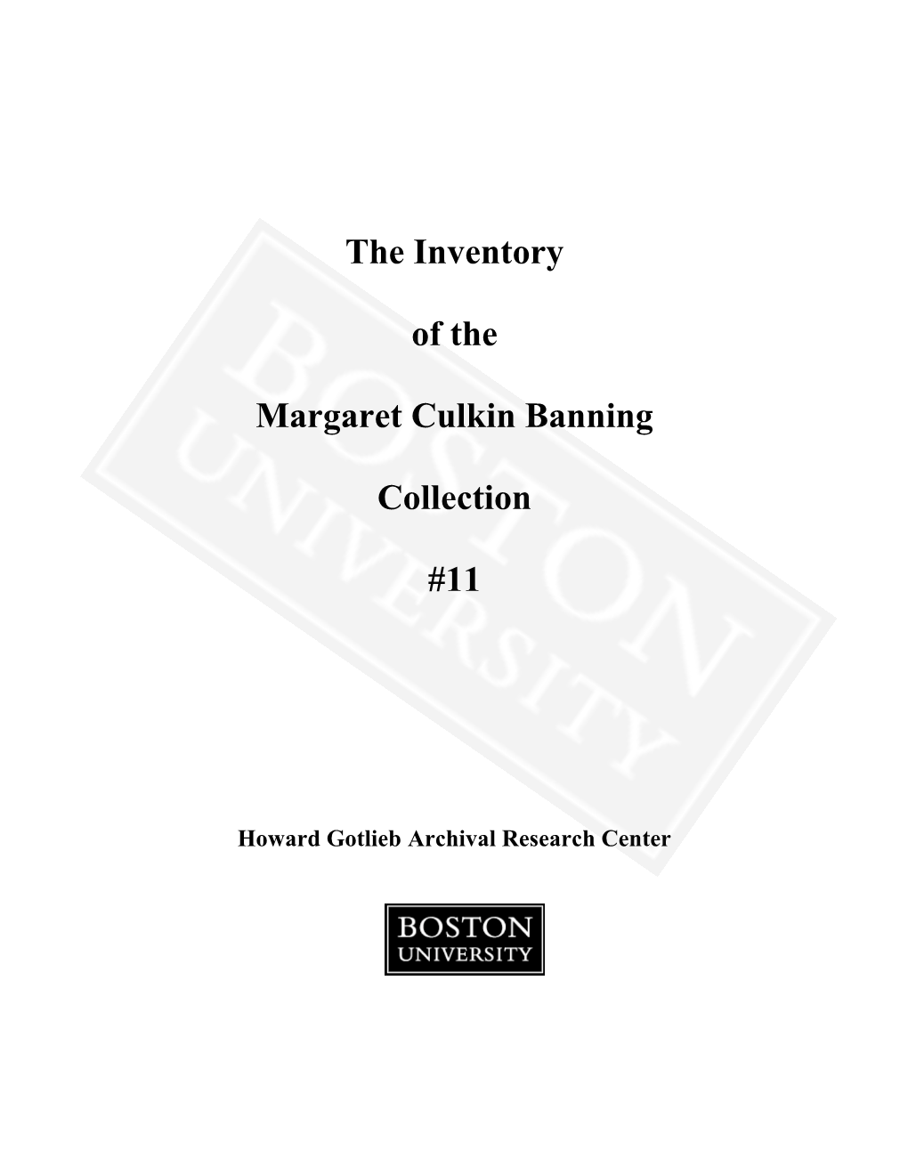 The Inventory of the Margaret Culkin Banning Collection