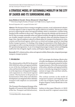 A Strategic Model of Sustainable Mobility in the City of Zagreb and Its Surrounding Area