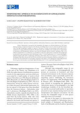 Morphometric Approach to Determination of Lower Jurassic Siphovalvulinid Foraminifera Luka Gale1,2, Filippo Barattolo3 &