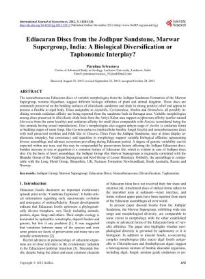 Ediacaran Discs from the Jodhpur Sandstone, Marwar Supergroup, India: a Biological Diversification Or Taphonomic Interplay?