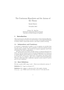 The Continuum Hypothesis and the Axioms of Set Theory