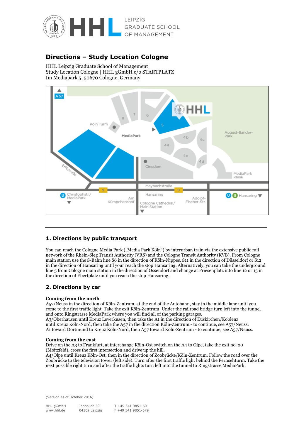 Directions – Study Location Cologne