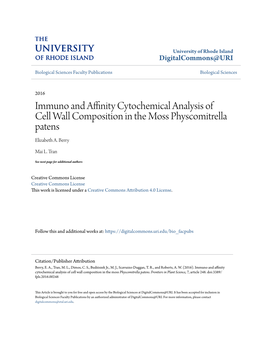 Immuno and Affinity Cytochemical Analysis of Cell Wall Composition in the Moss Physcomitrella Patens Elizabeth A