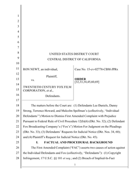 1 2 3 4 5 6 7 8 9 10 11 12 13 14 15 16 17 18 19 20 21 22 23 24 25 26 27 28 United States District Court Central District of Cali