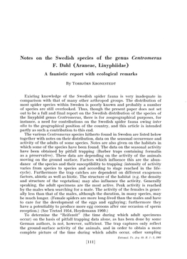 Notes on the Swedish Species of the Genus Centromerus F
