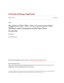 Regulation Uber Alles: How Governments Hurt Workers and Consumers in the New New Economy Ilya Shapiro