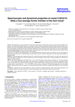 Spectroscopic and Dynamical Properties of Comet C/2018 F4, Likely a True Average Former Member of the Oort Cloud? J