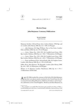 Review Essay John Betjeman: Centenary Publications