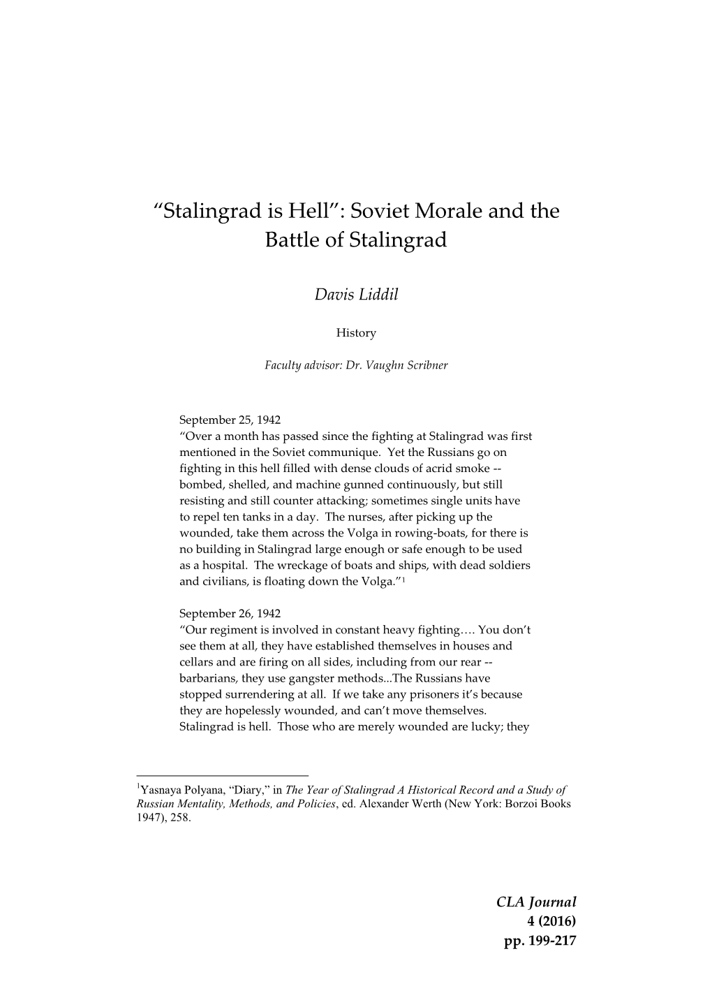 Stalingrad Is Hell”: Soviet Morale and the Battle of Stalingrad