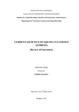 CURRENT GENETICS of EQUINE CUTANEOUS ASTHENIA (Review of Literature)