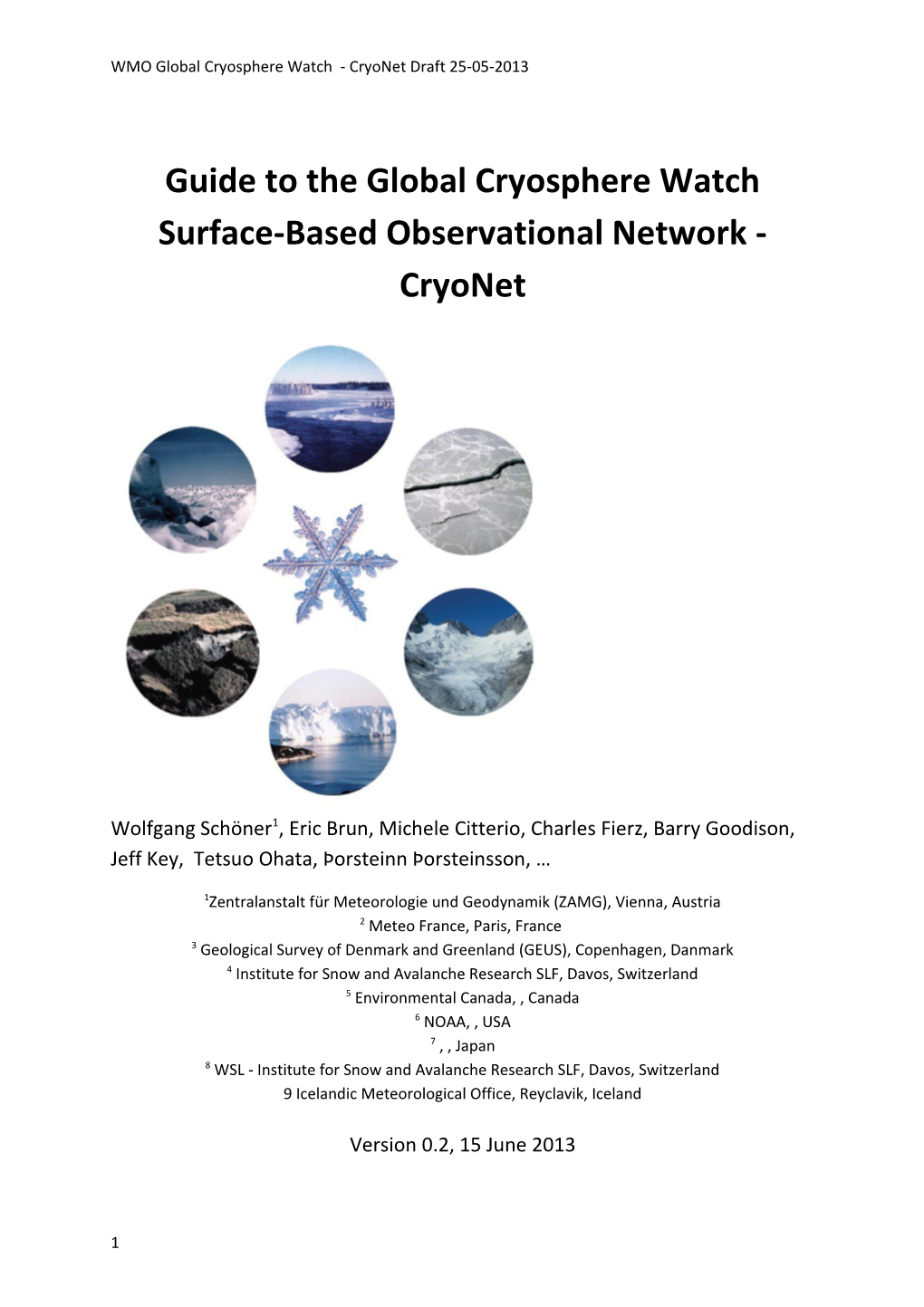 Guide to the Global Cryosphere Watch Surface-Based Observational Network - Cryonet