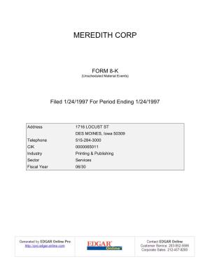 Meredith Corporation (Exact Name of Registrant As Specified in Its Charter)