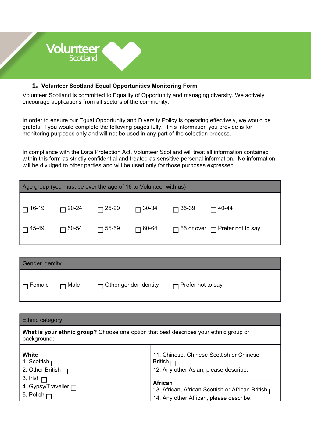 Volunteer Scotland Equal Opportunities Monitoring Form