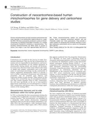 Construction of Neocentromere-Based Human Minichromosomes for Gene Delivery and Centromere Studies