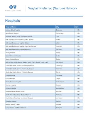 Wayfair Preferred (Narrow) Network Plan Hospitals