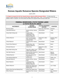 Kansas Aquatic Nuisance Species Designated Waters