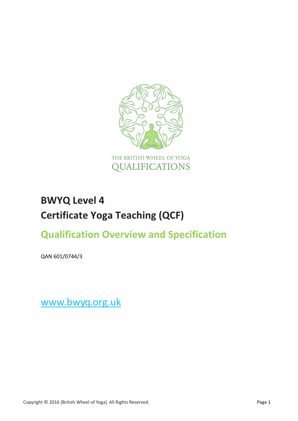 BWYQ Level 4 Certificate Yoga Teaching (QCF)