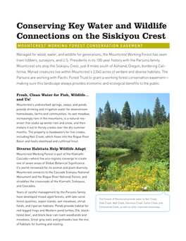 Conserving Key Water and Wildlife Connections on the Siskiyou Crest MOUNTCREST WORKING FOREST CONSERVATION EASEMENT