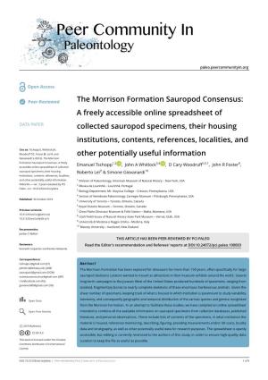 The Morrison Formation Sauropod Consensus