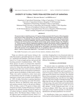 Diversity of Floral Thrips from Western Ghats of Karnataka