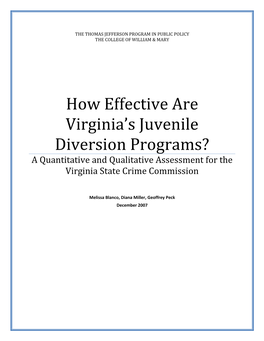 How Effective Are Virginia's Juvenile Diversion Programs?