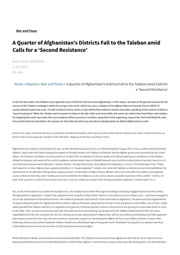 A Quarter of Afghanistan's Districts Fall to the Taleban Amid