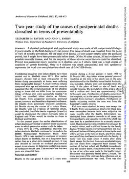 Two-Year Study of the Causes of Postperinatal Deaths Classified in Terms of Preventability
