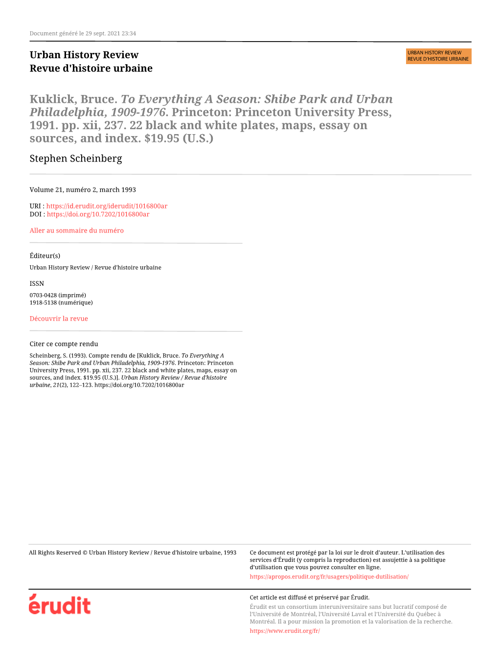 Kuklick, Bruce. to Everything a Season: Shibe Park and Urban Philadelphia, 1909-1976. Princeton: Princeton University Press, 1991