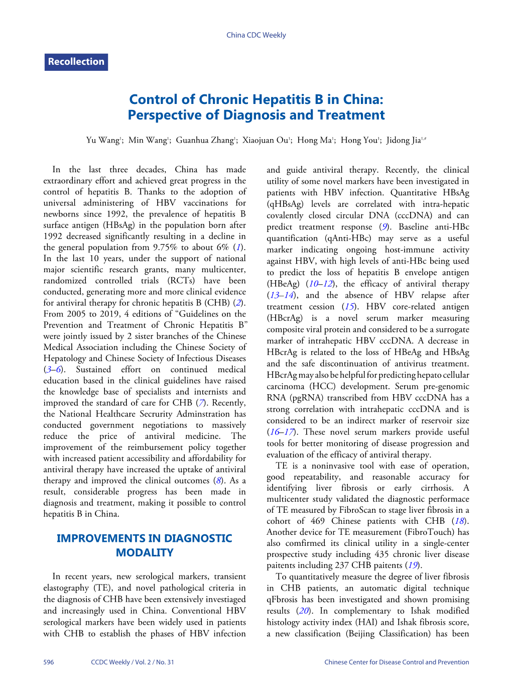 Control of Chronic Hepatitis B in China: Perspective of Diagnosis and Treatment