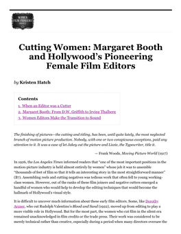 Margaret Booth and Hollywood’S Pioneering Female Film Editors by Kristen Hatch