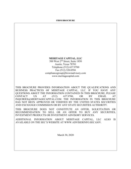 MERITAGE CAPITAL, LLC 500 West 2Nd Street, Suite 1850 Austin, Texas 78701 Telephone