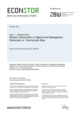 Election Observation in Nigeria and Madagascar: Diplomatic Vs