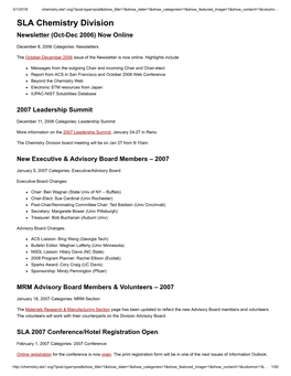 SLA Chemistry Division Newsletter (Oct-Dec 2006) Now Online