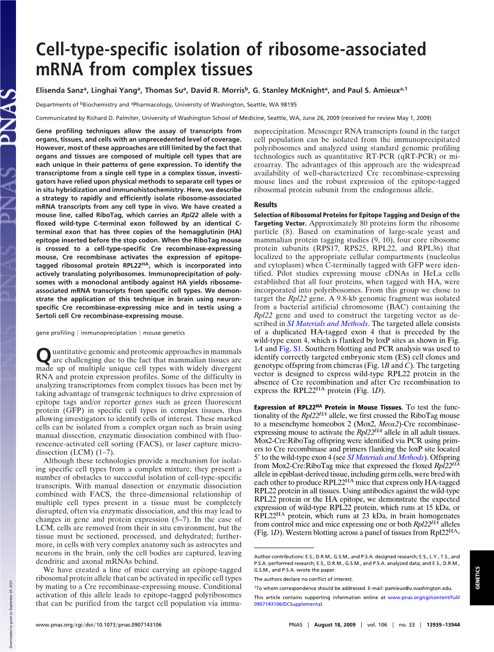 Cell-Type-Specific Isolation of Ribosome-Associated Mrna from Complex Tissues