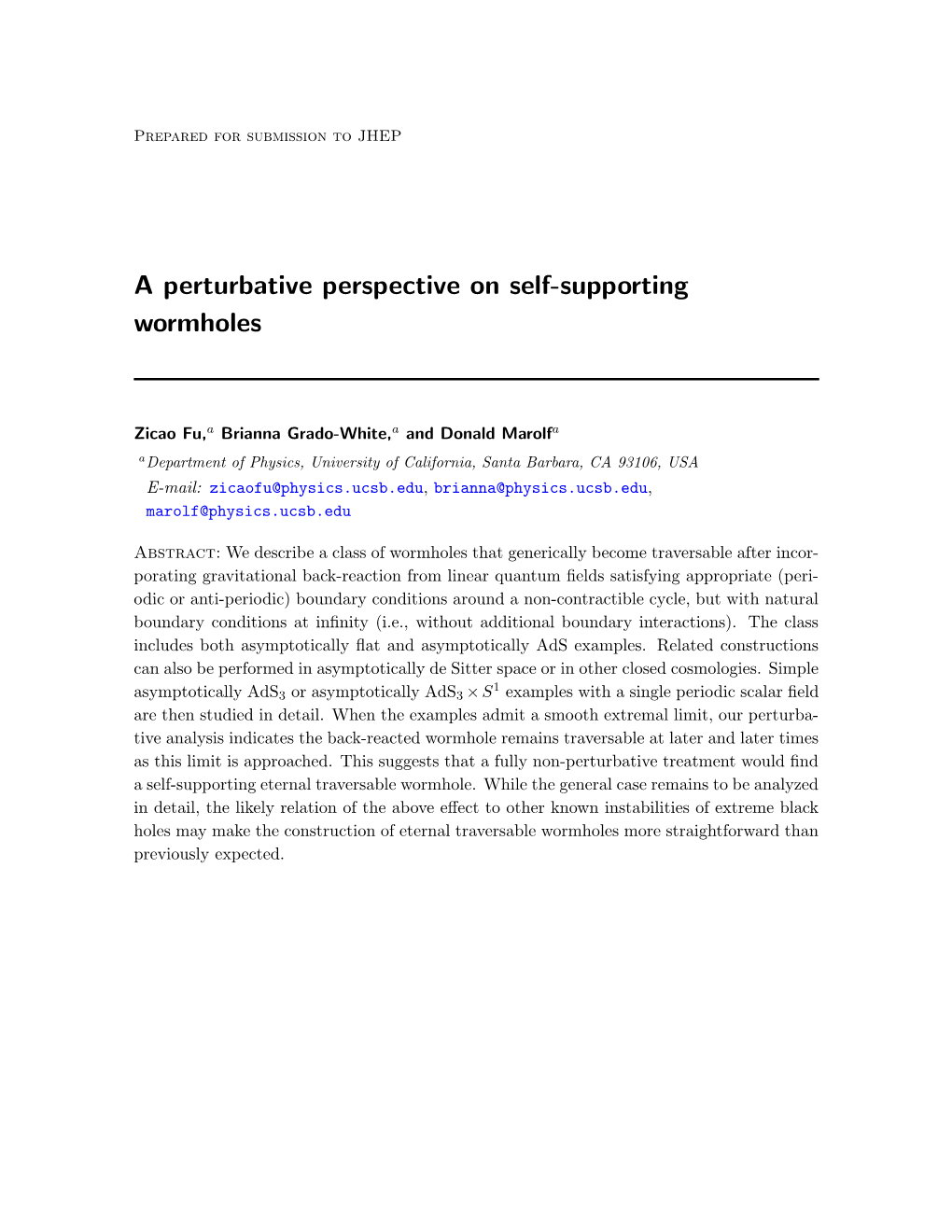 A Perturbative Perspective on Self-Supporting Wormholes