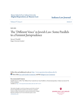 In Jewish Law: Some Parallels to a Feminist Jurisprudence Steven F