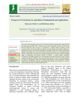 Prospects of Trichoderma in Agriculture-Fundamentals and Applications