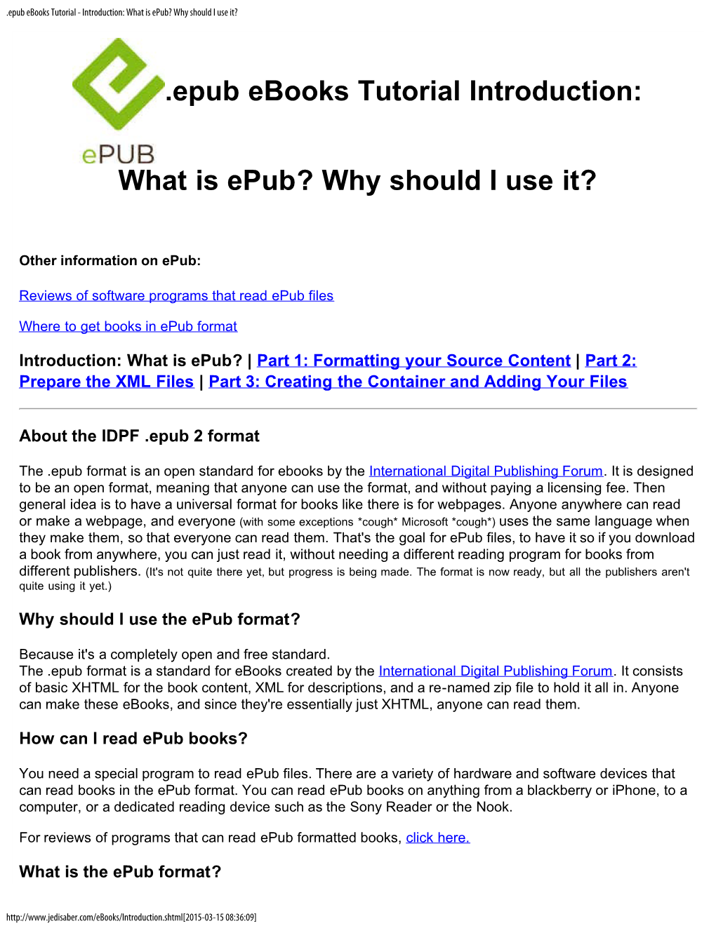 Epub Ebooks Tutorial - Introduction: What Is Epub? Why Should I Use It?