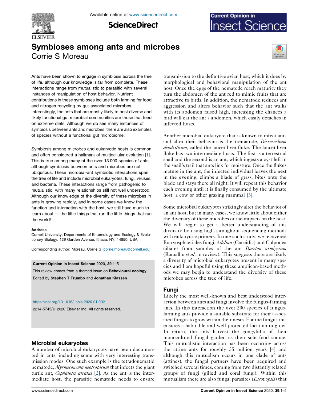 Symbioses Among Ants and Microbes