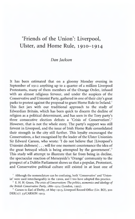 Liverpool, Ulster, and Home Rule, 1910-1914
