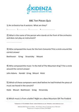 BBC Ten Pieces Quiz